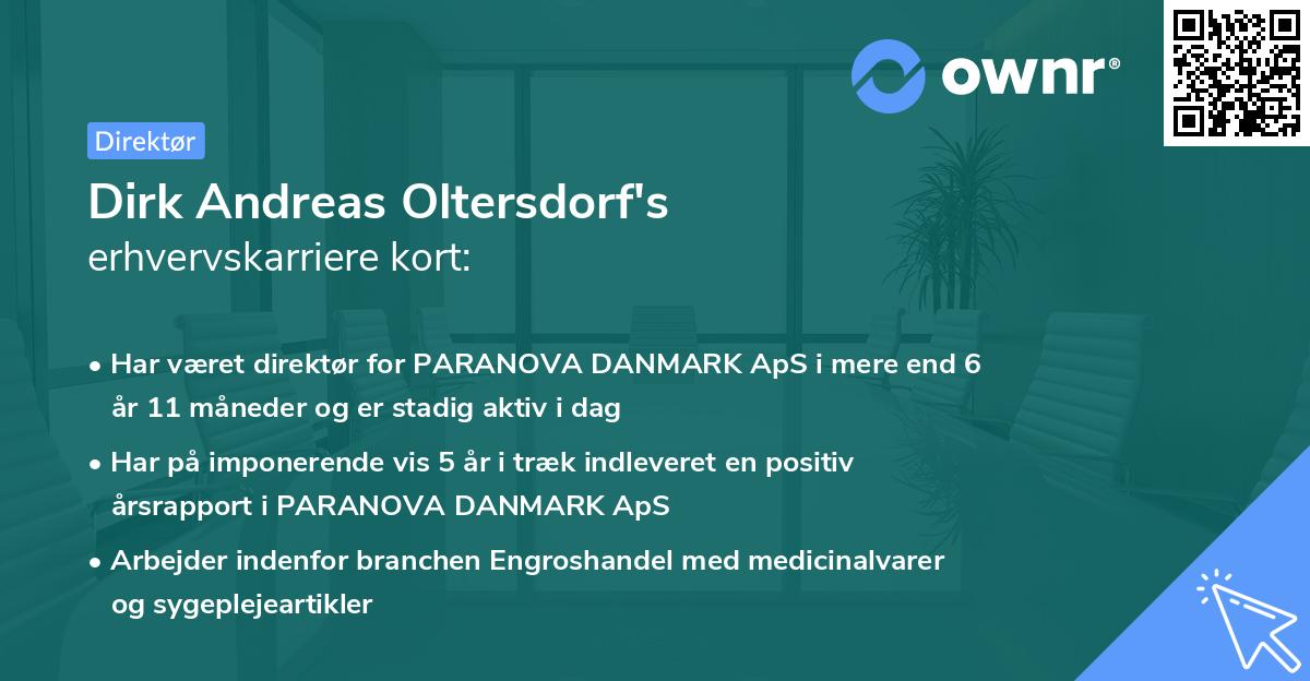 Dirk Andreas Oltersdorf's erhvervskarriere kort