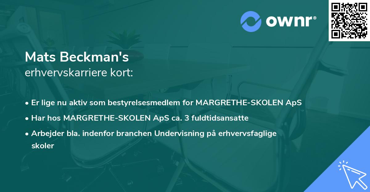 Mats Beckman's erhvervskarriere kort