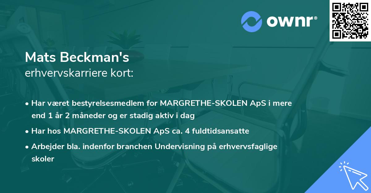 Mats Beckman's erhvervskarriere kort
