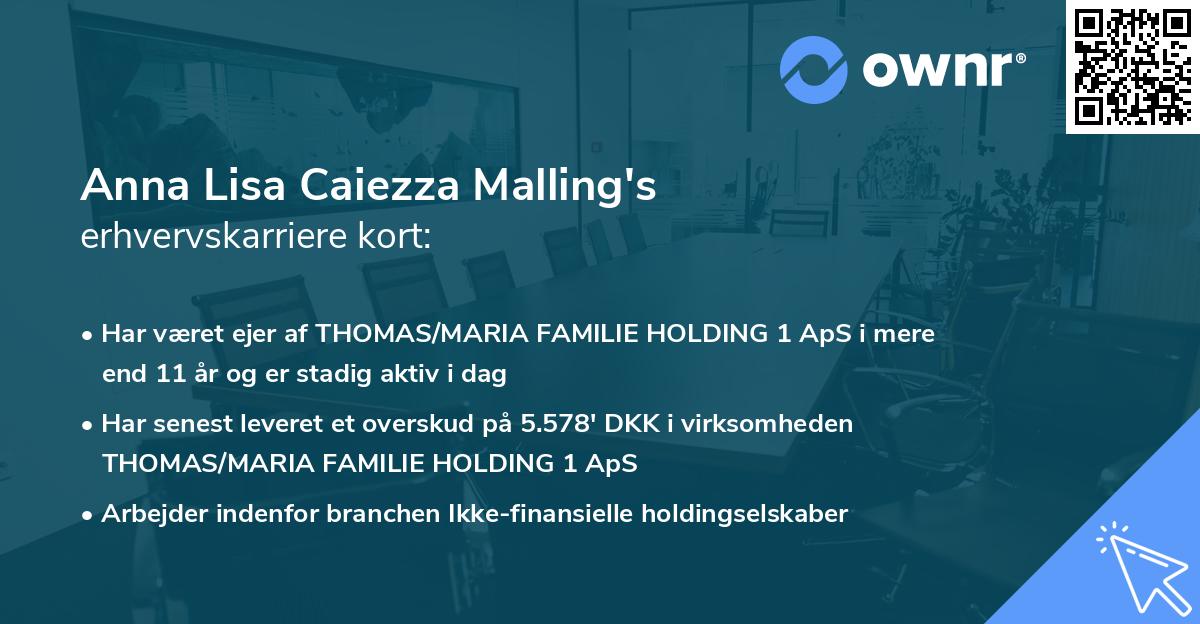 Anna Lisa Caiezza Malling's erhvervskarriere kort