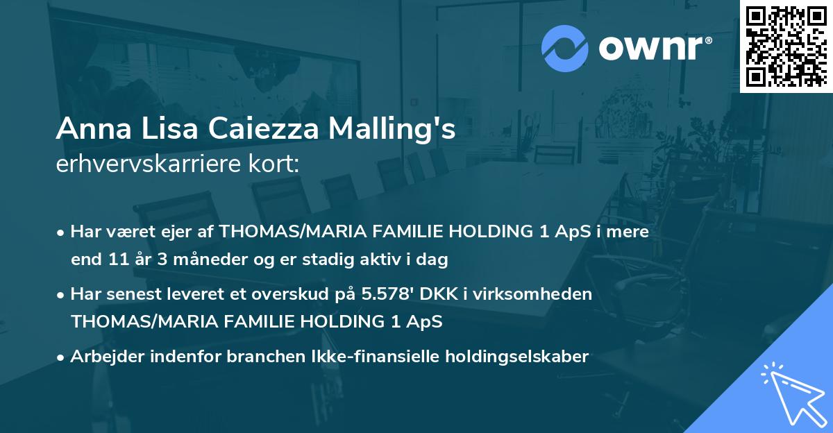 Anna Lisa Caiezza Malling's erhvervskarriere kort