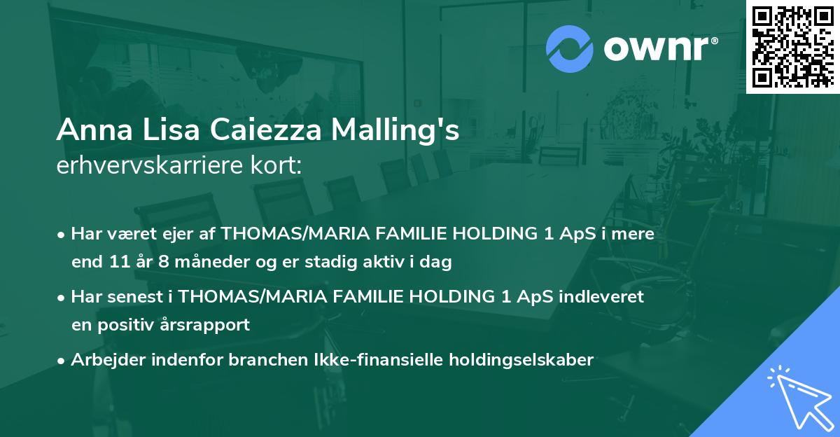 Anna Lisa Caiezza Malling's erhvervskarriere kort