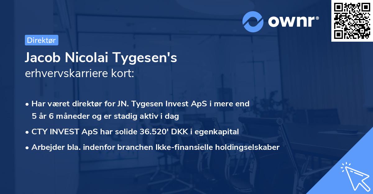 Jacob Nicolai Tygesen's erhvervskarriere kort