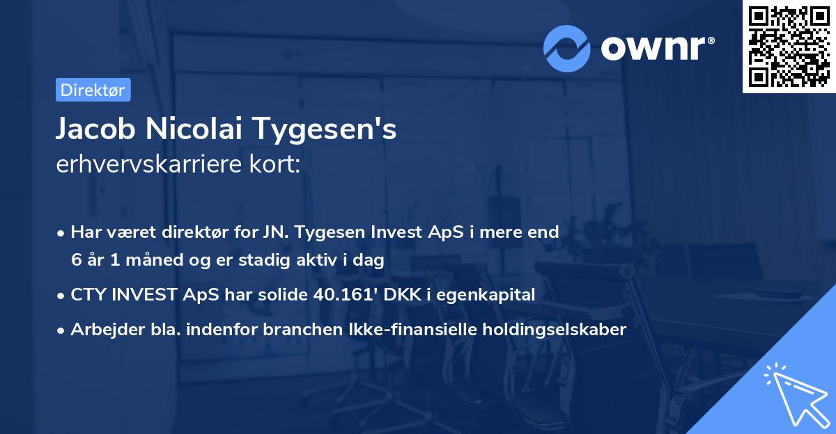 Jacob Nicolai Tygesen's erhvervskarriere kort