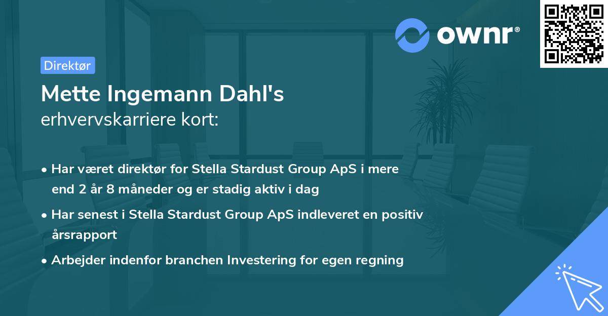 Mette Ingemann Dahl's erhvervskarriere kort