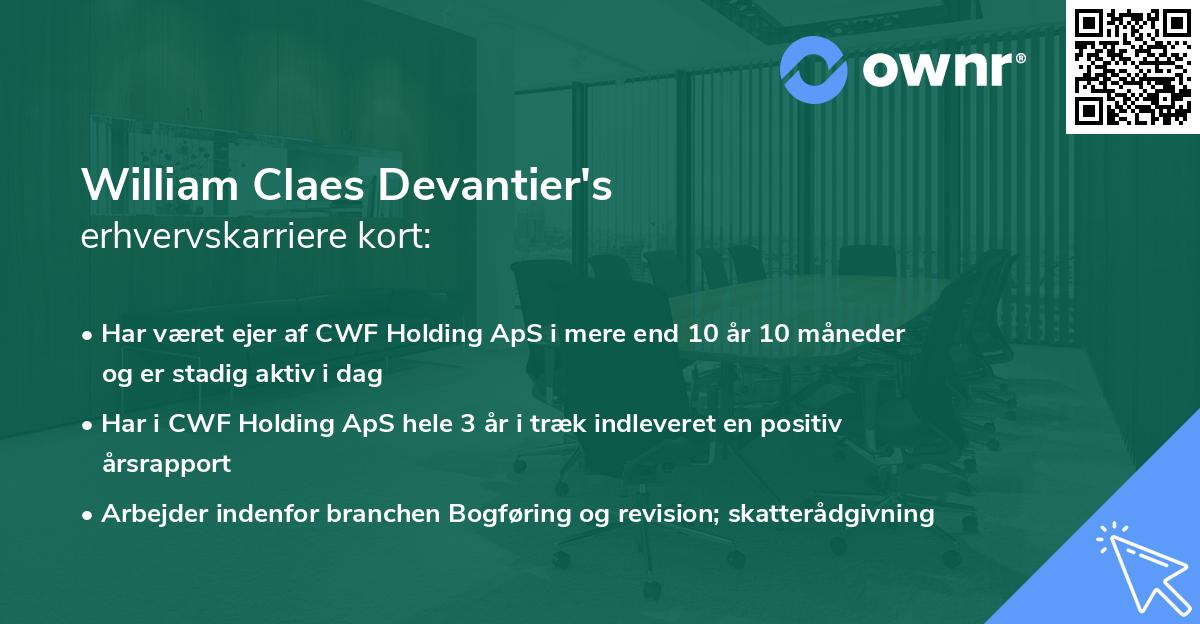 William Claes Devantier's erhvervskarriere kort