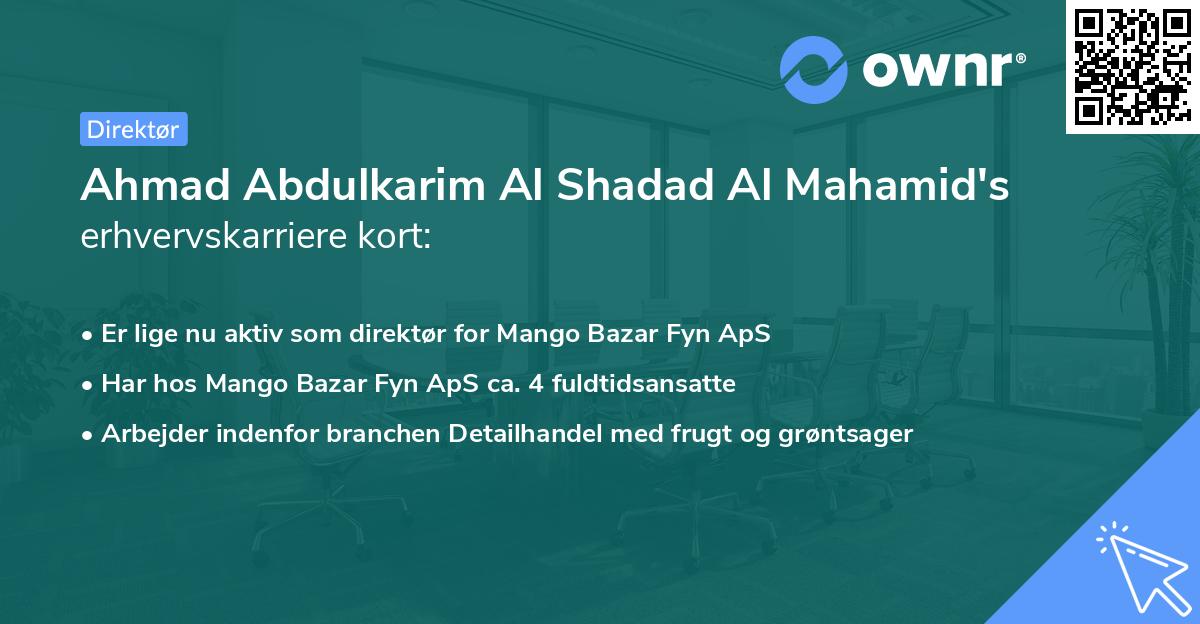 Ahmad Abdulkarim Al Shadad Al Mahamid's erhvervskarriere kort