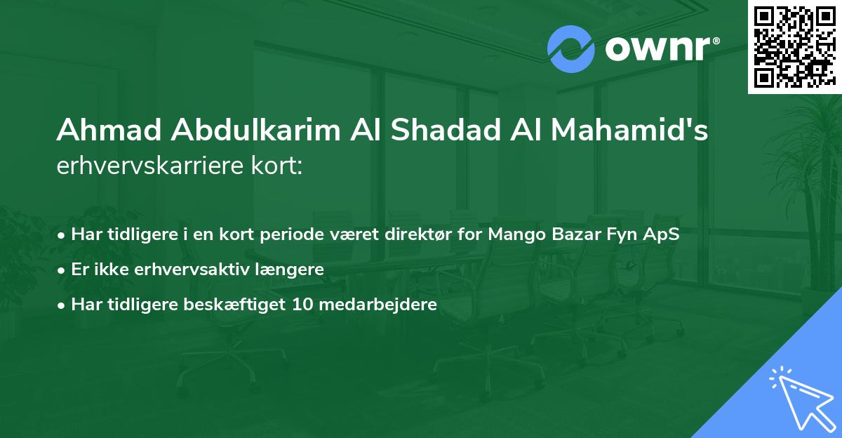 Ahmad Abdulkarim Al Shadad Al Mahamid's erhvervskarriere kort