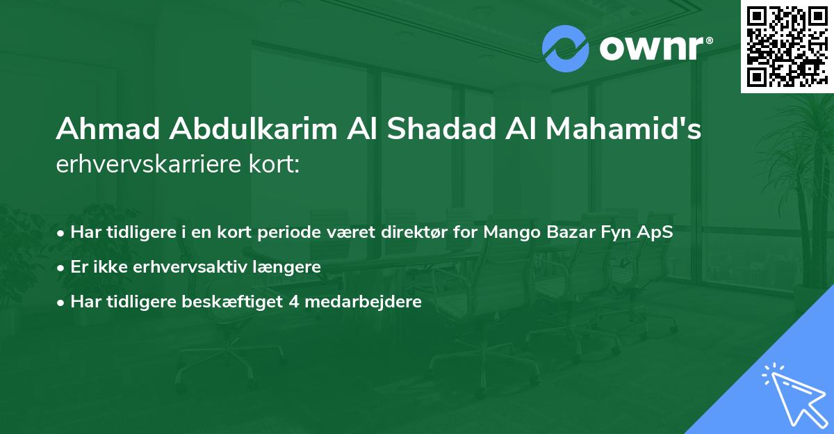 Ahmad Abdulkarim Al Shadad Al Mahamid's erhvervskarriere kort