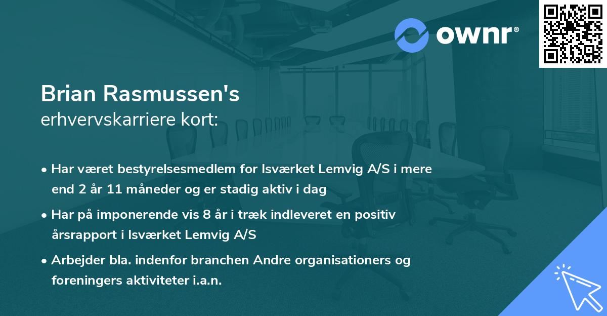 Brian Rasmussen's erhvervskarriere kort