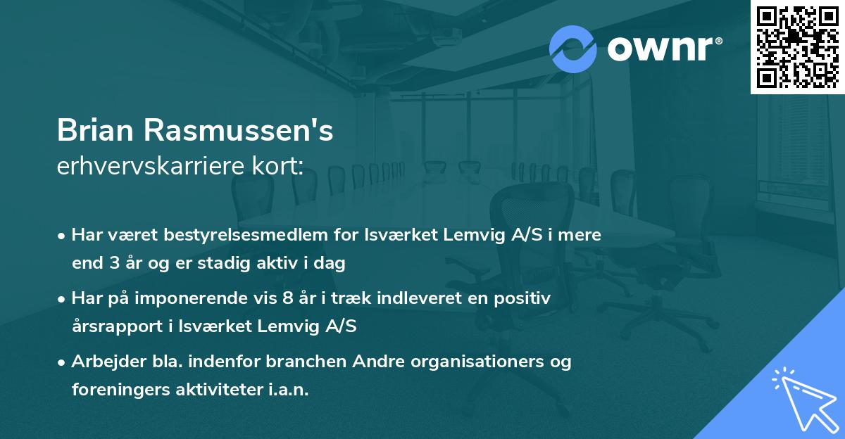 Brian Rasmussen's erhvervskarriere kort