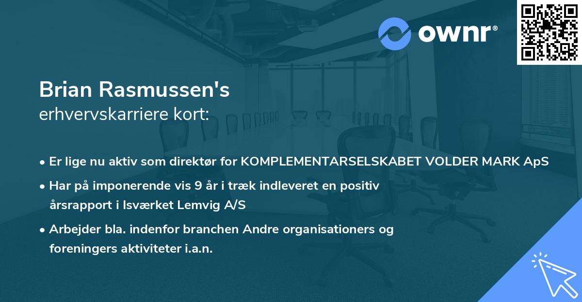 Brian Rasmussen's erhvervskarriere kort