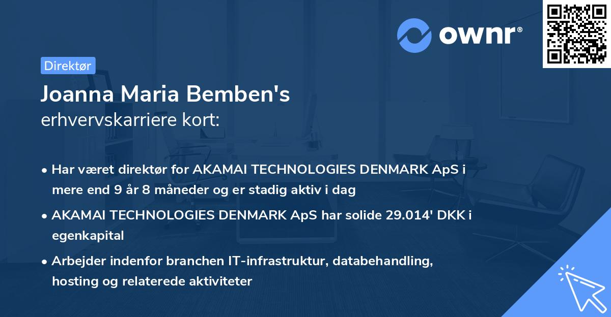 Joanna Maria Bemben's erhvervskarriere kort