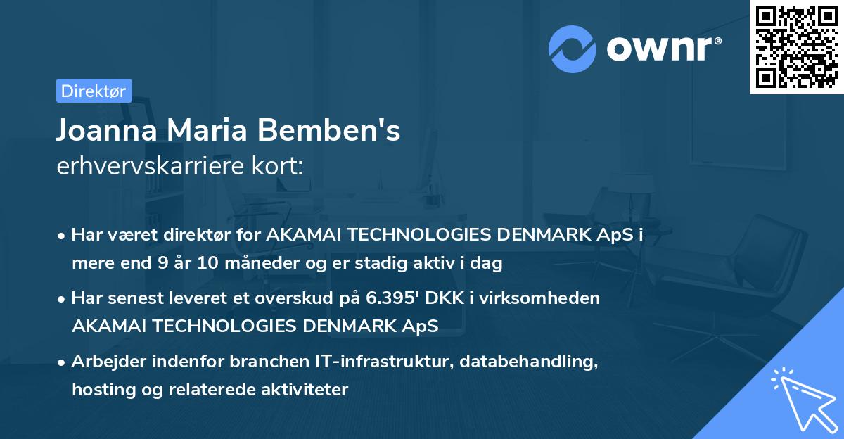 Joanna Maria Bemben's erhvervskarriere kort