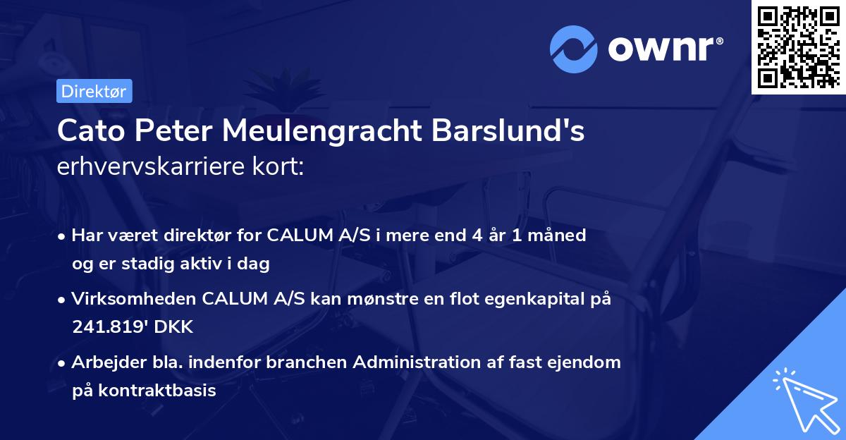 Cato Peter Meulengracht Barslund's erhvervskarriere kort