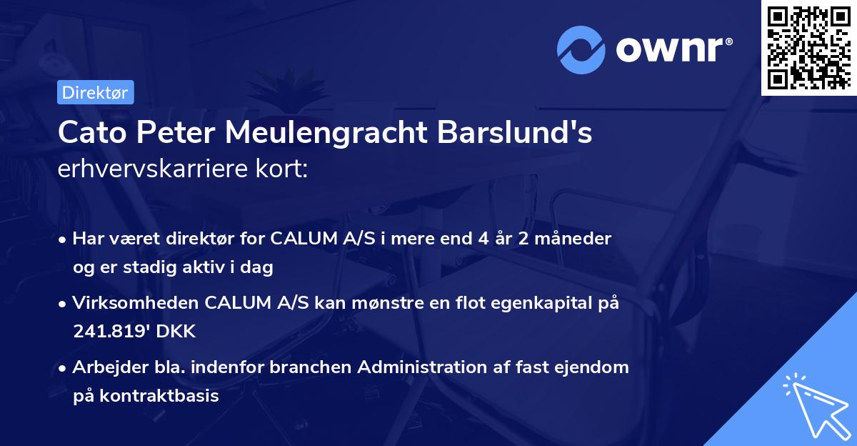 Cato Peter Meulengracht Barslund's erhvervskarriere kort