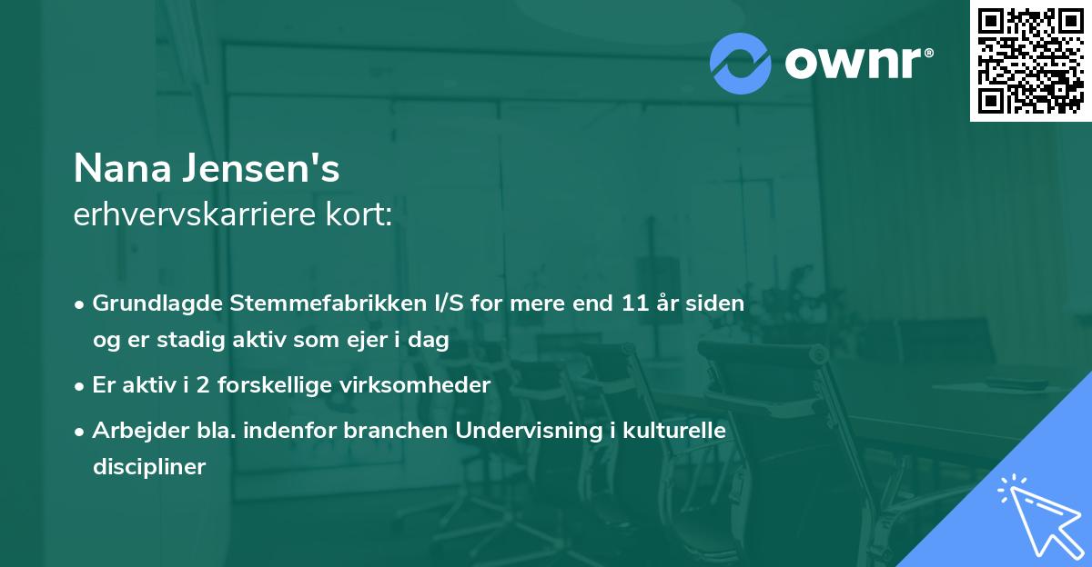 Nana Jensen's erhvervskarriere kort