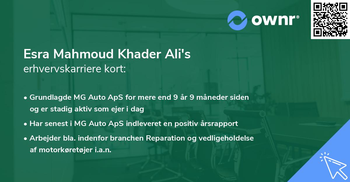 Esra Mahmoud Khader Ali's erhvervskarriere kort