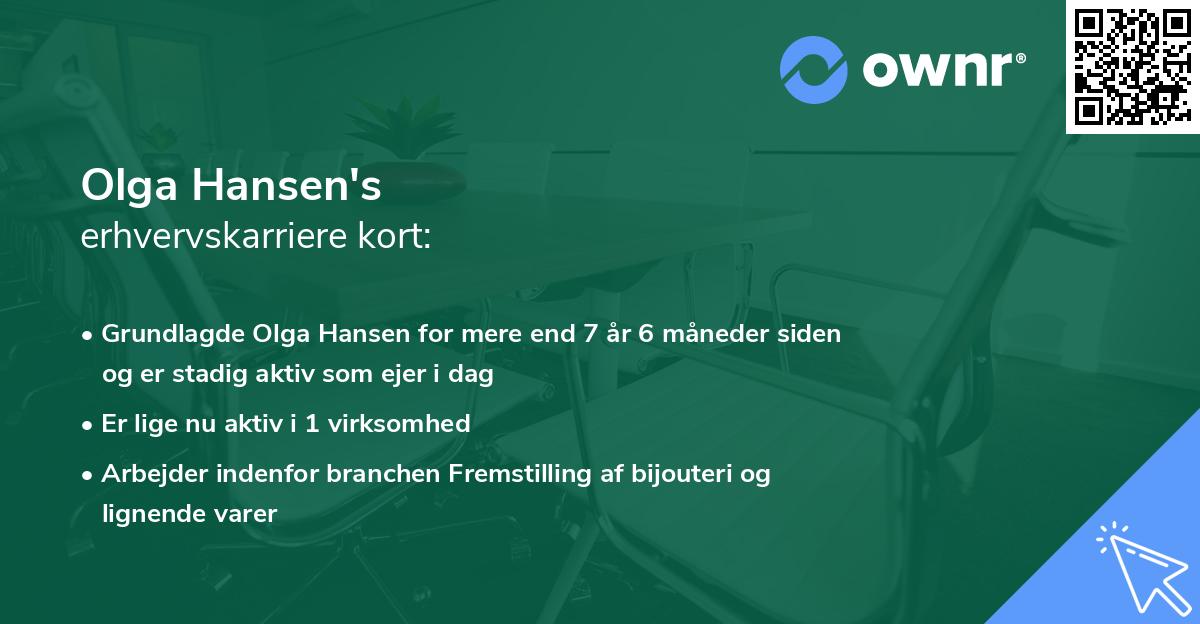 Olga Hansen's erhvervskarriere kort