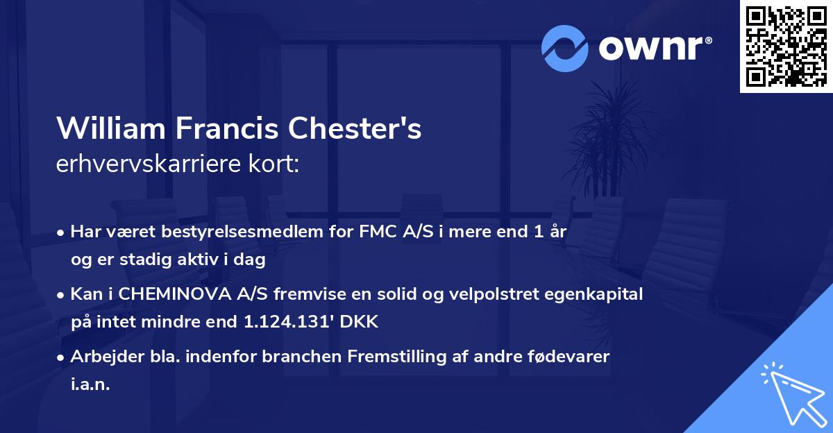 William Francis Chester's erhvervskarriere kort