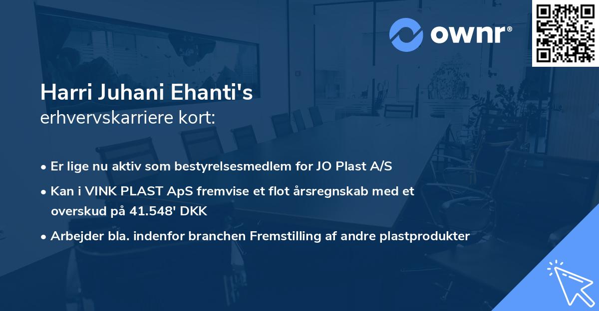 Harri Juhani Ehanti's erhvervskarriere kort