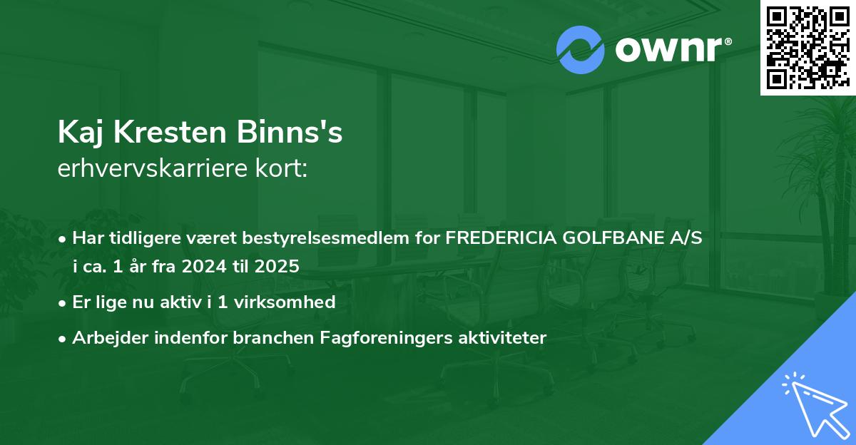 Kaj Kresten Binns's erhvervskarriere kort