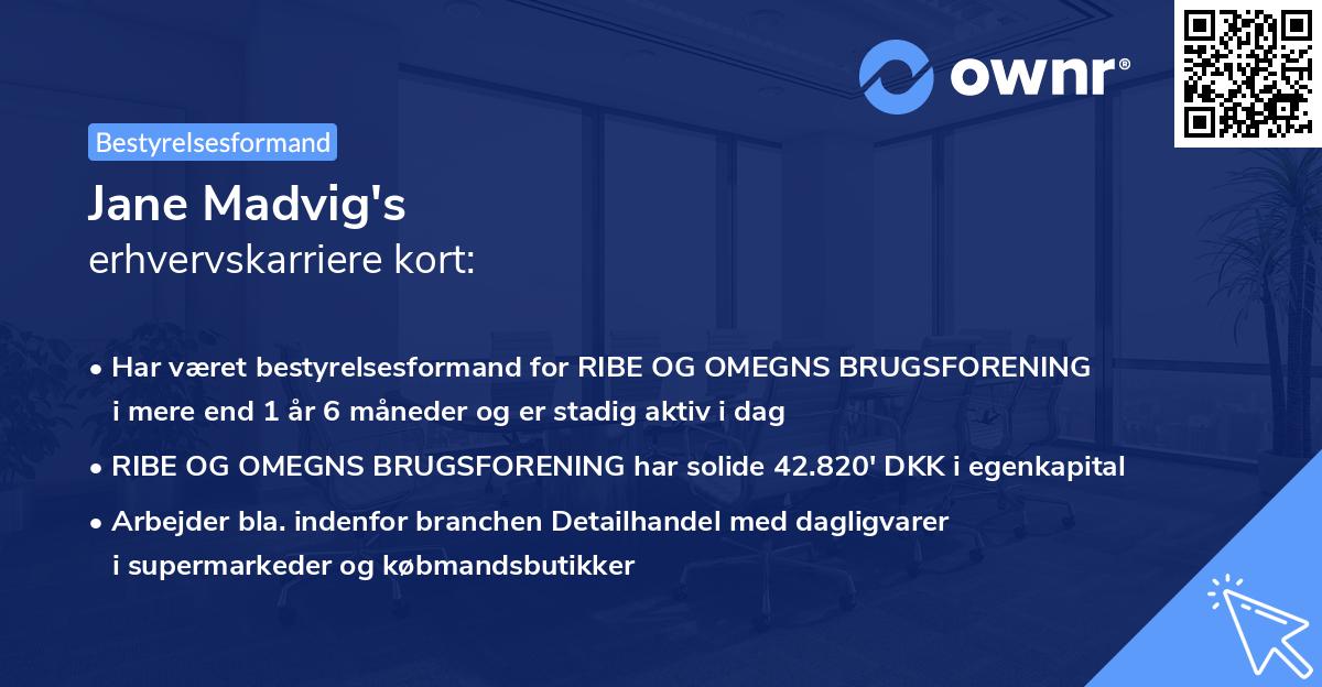 Jane Madvig's erhvervskarriere kort