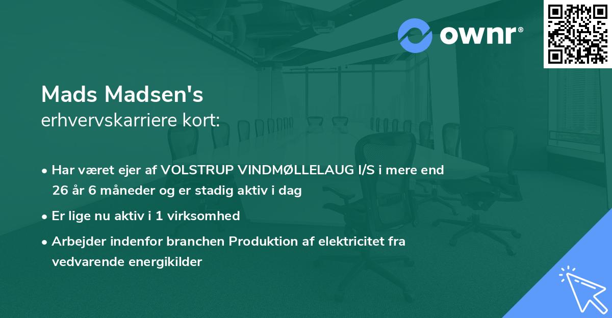 Mads Madsen's erhvervskarriere kort