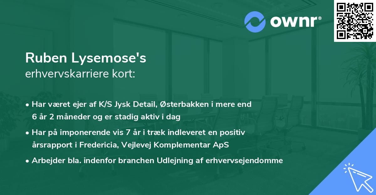 Ruben Lysemose's erhvervskarriere kort