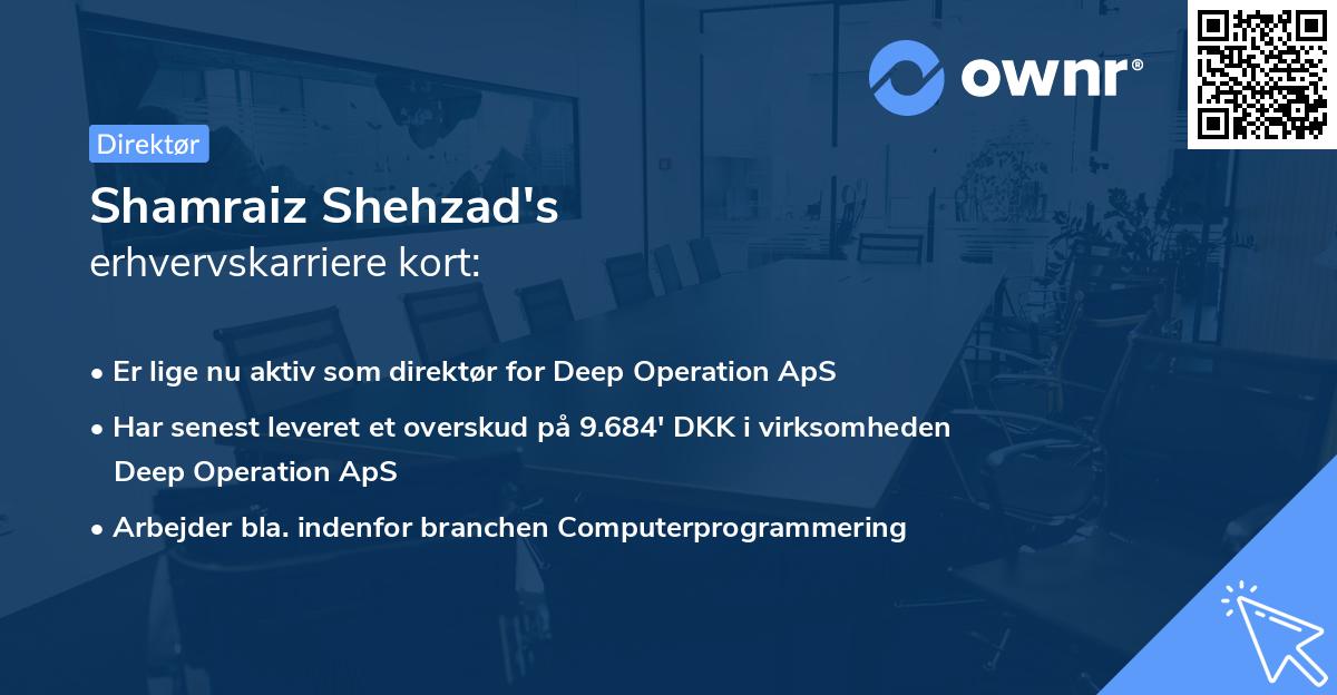 Shamraiz Shehzad's erhvervskarriere kort