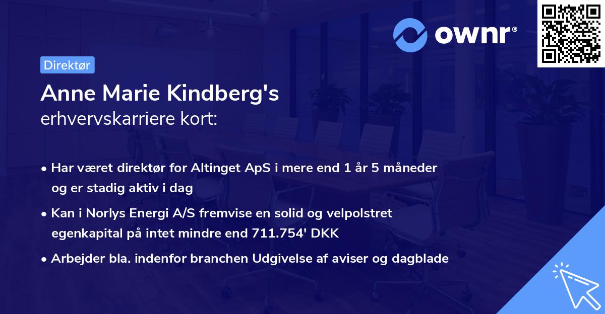 Anne Marie Kindberg's erhvervskarriere kort