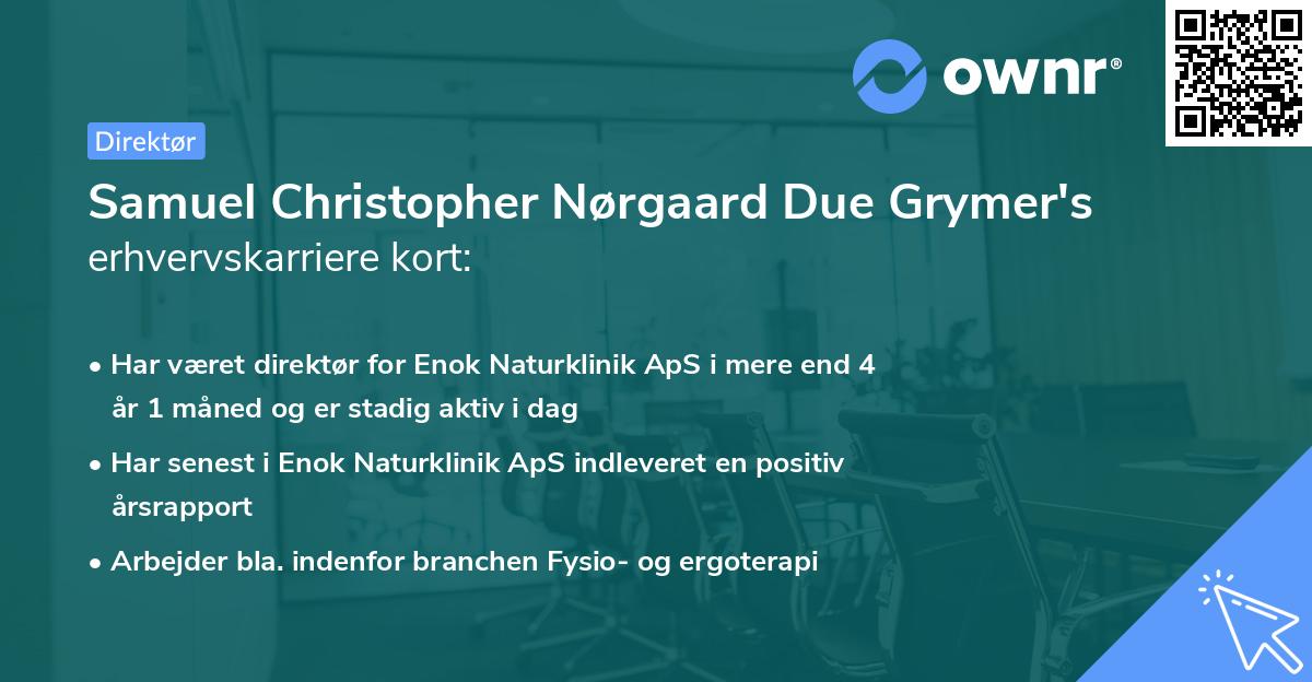 Samuel Christopher Nørgaard Due Grymer's erhvervskarriere kort
