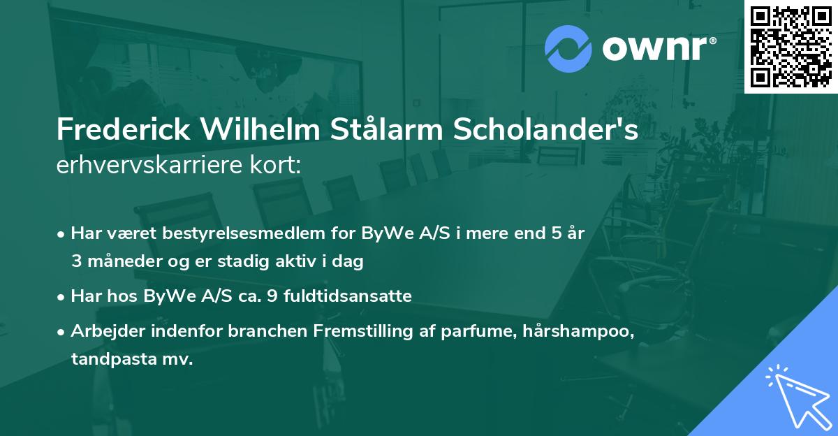 Frederick Wilhelm Stålarm Scholander's erhvervskarriere kort