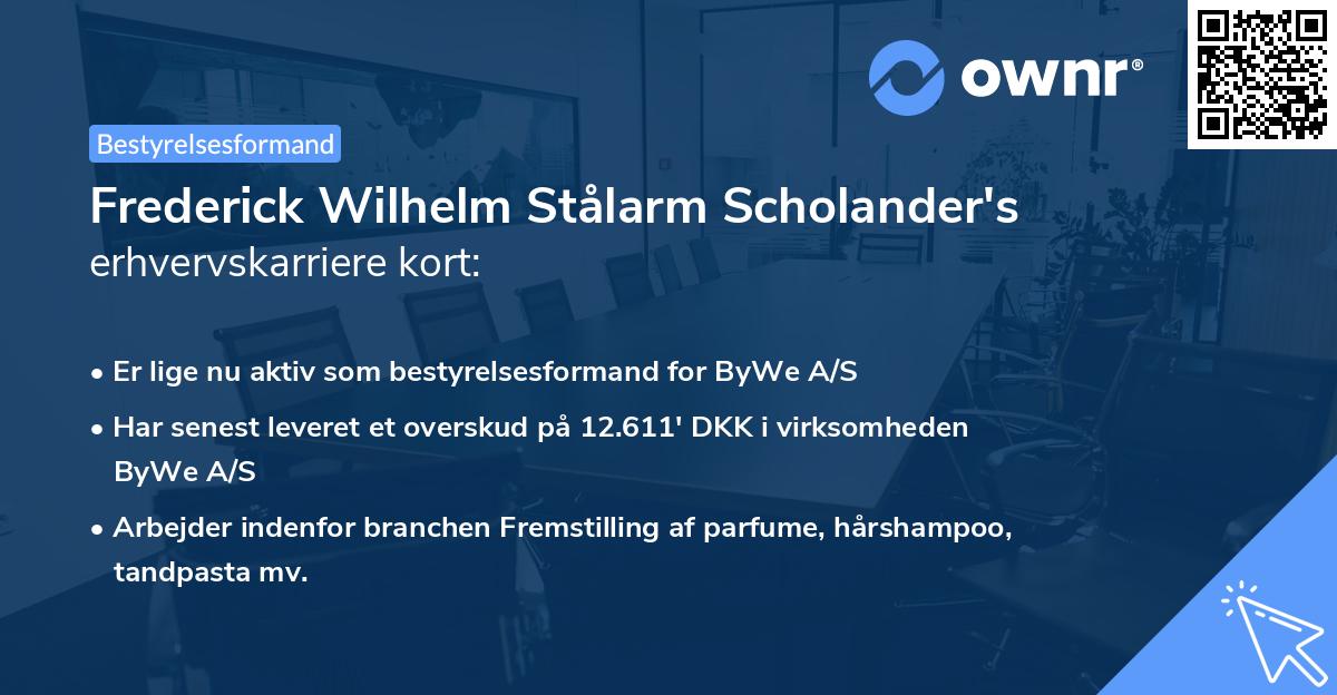 Frederick Wilhelm Stålarm Scholander's erhvervskarriere kort