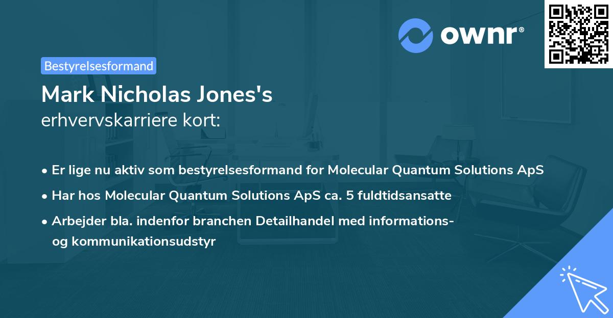 Mark Nicholas Jones's erhvervskarriere kort