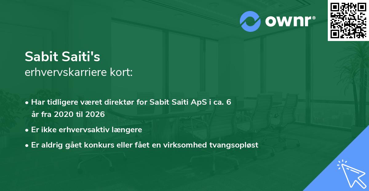 Sabit Saiti's erhvervskarriere kort
