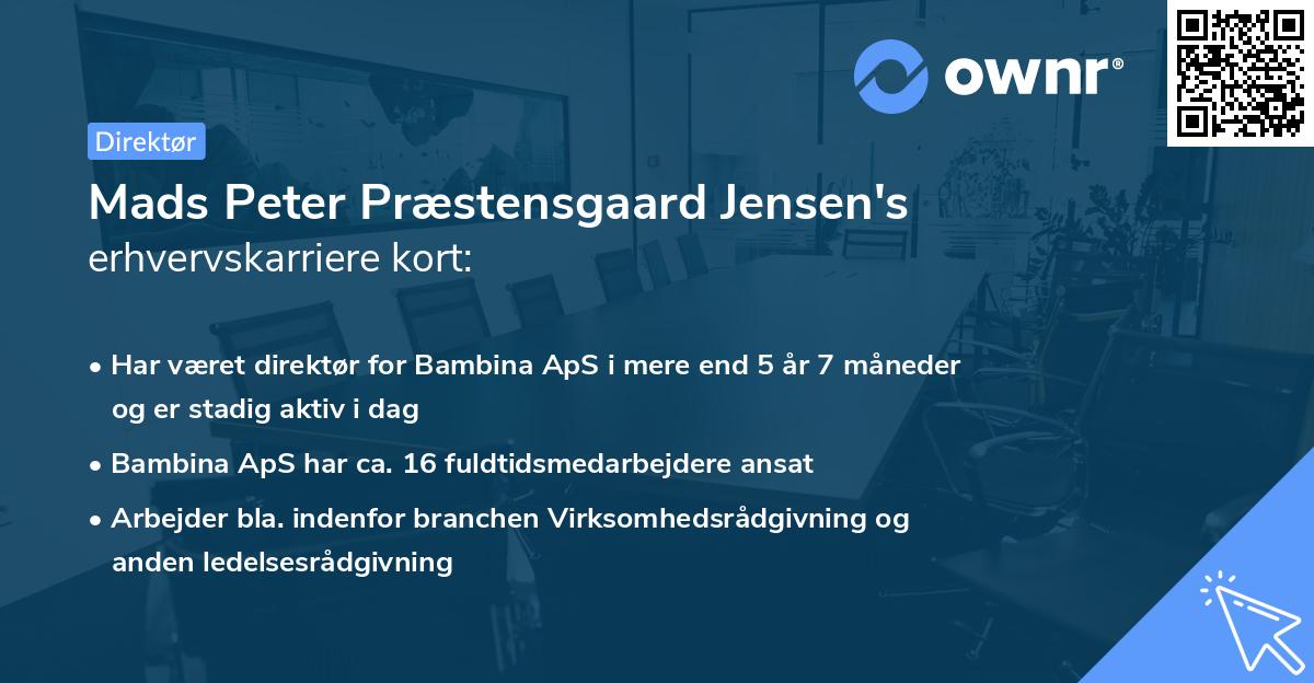 Mads Peter Præstensgaard Jensen's erhvervskarriere kort