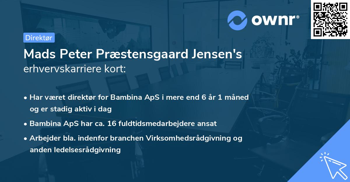 Mads Peter Præstensgaard Jensen's erhvervskarriere kort