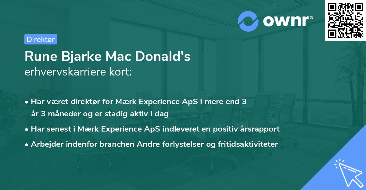 Rune Bjarke Mac Donald's erhvervskarriere kort