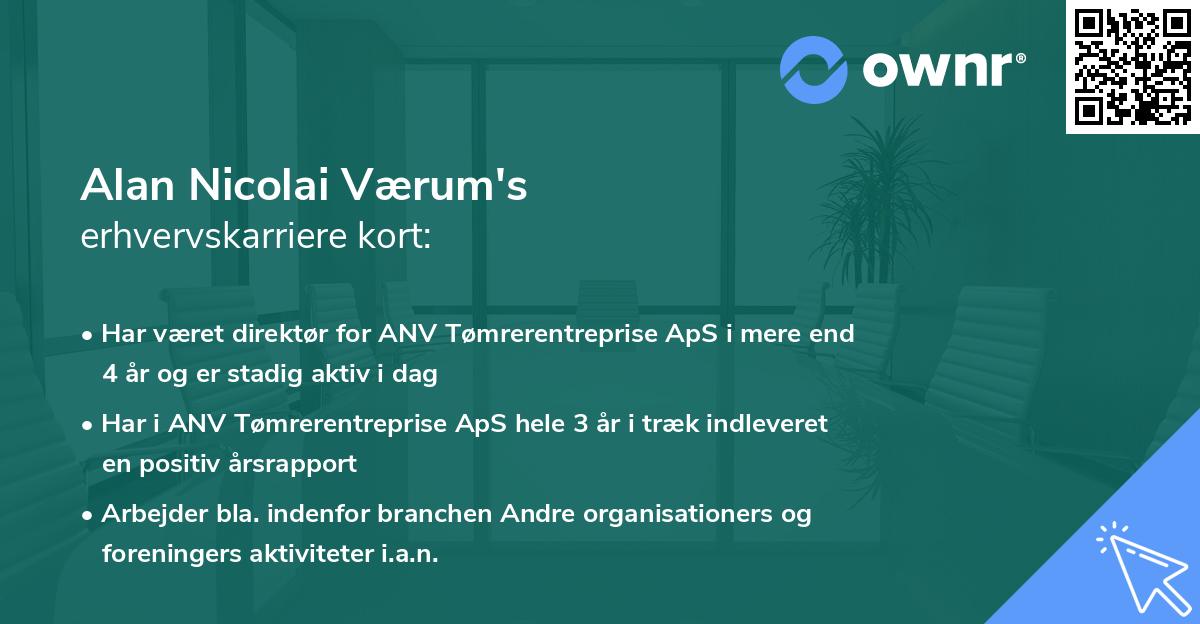 Alan Nicolai Værum's erhvervskarriere kort
