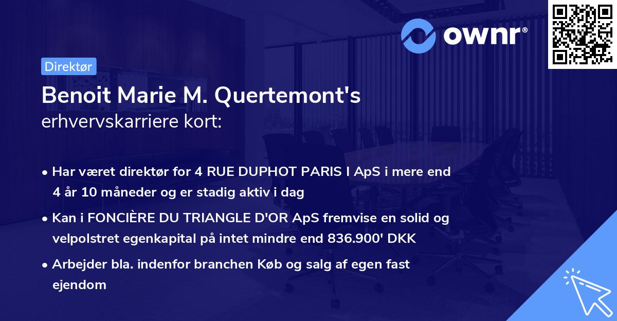 Benoit Marie M. Quertemont's erhvervskarriere kort