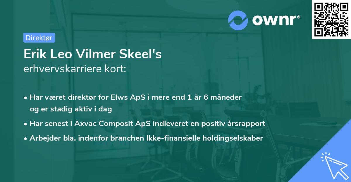 Erik Leo Vilmer Skeel's erhvervskarriere kort