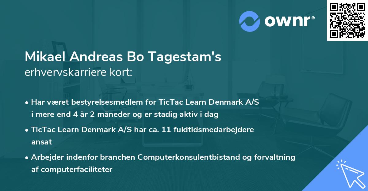 Mikael Andreas Bo Tagestam's erhvervskarriere kort