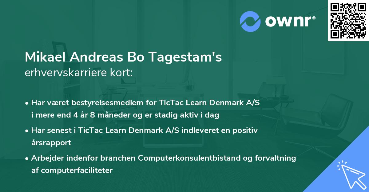 Mikael Andreas Bo Tagestam's erhvervskarriere kort
