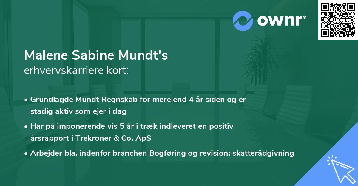 Malene Sabine Mundt's erhvervskarriere kort