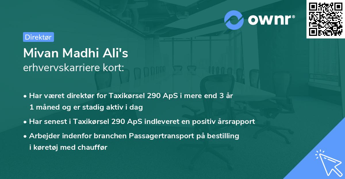 Mivan Madhi Ali's erhvervskarriere kort