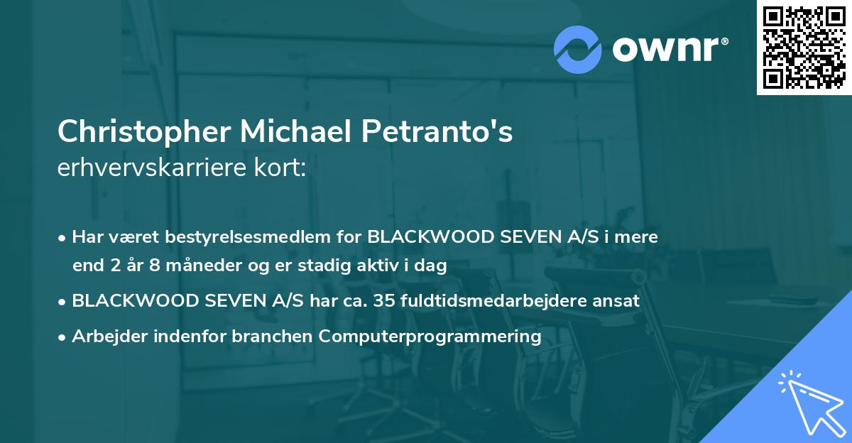 Christopher Michael Petranto's erhvervskarriere kort