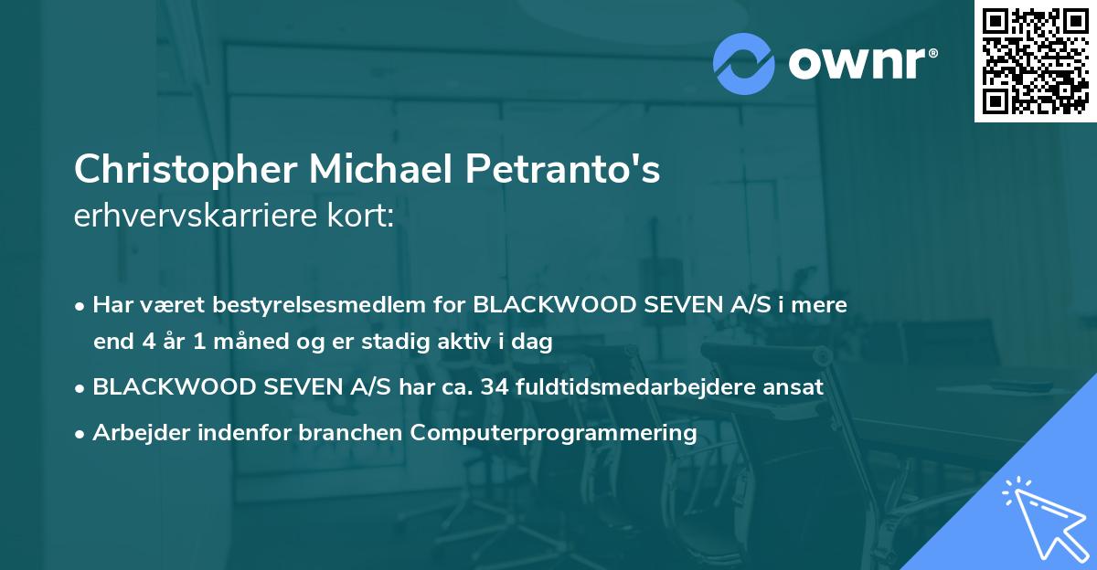 Christopher Michael Petranto's erhvervskarriere kort