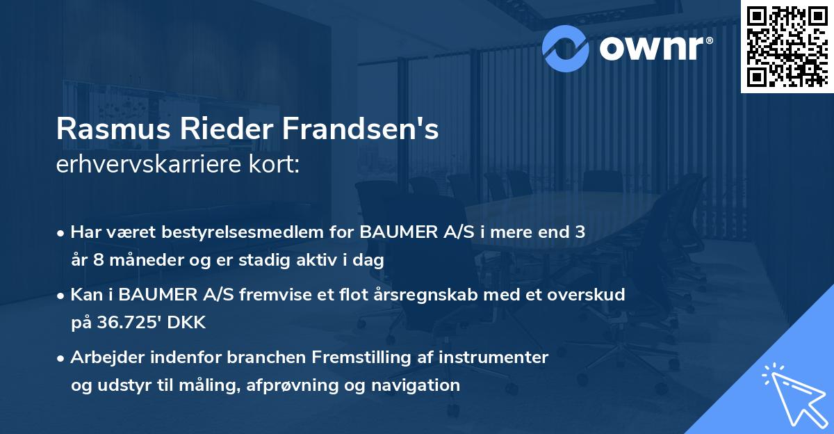 Rasmus Rieder Frandsen's erhvervskarriere kort