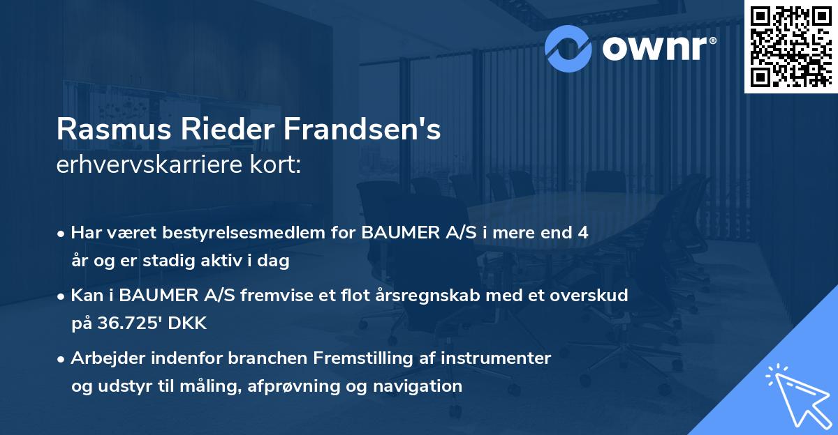 Rasmus Rieder Frandsen's erhvervskarriere kort